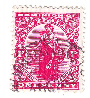 New Zealand - 1925 1d Dominion 'Feather' flaw