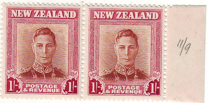 New Zealand - 1947 1/- KGVI variety MCV13b(b)