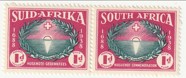 South Africa - Huguenot Commemoration Fund 1d+1d pair 1939(M)
