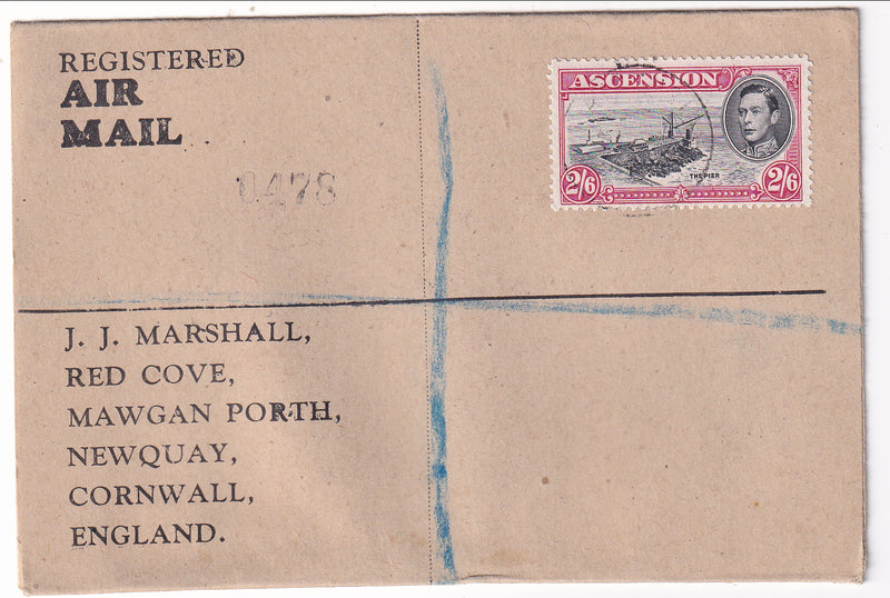 Ascension - Cover, 2/6 Registered to England 1944