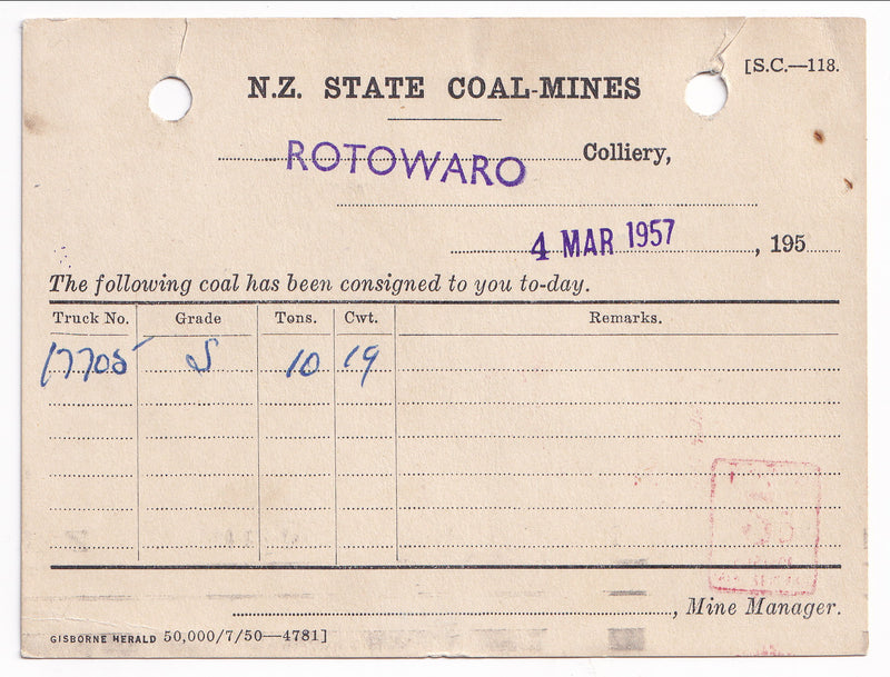 New Zealand - Advertising postcard, N.Z. STATE COAL-MINES 1957