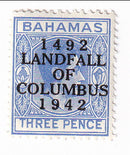 Bahamas - 450th Anniversary of Landing of Columbus in New Word 3d with o/p 1942(M)