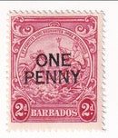 Barbados - Badge of the Colony 2d with ONE PENNY o/p 1947(M)