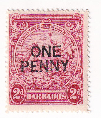 Barbados - Badge of the Colony 2d with ONE PENNY o/p 1947(M)