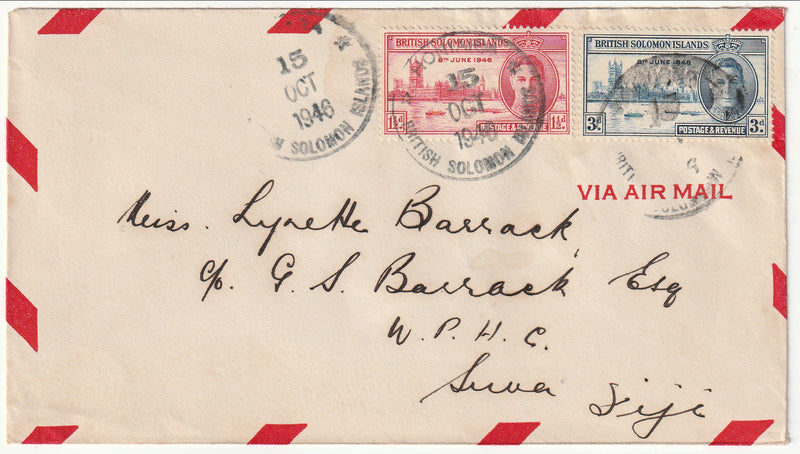 British Solomon Islands - Air Mail Cover, Victory set 1946