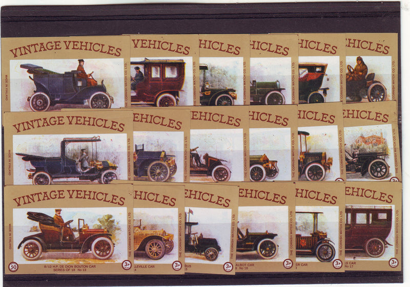 Finland - Motoring, Vintage Vehicles matchbox label set