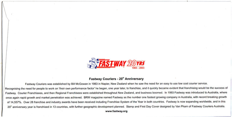 Alternate Postal Provider - Cover, Fastway 20yrs Anniversary FDC (posted) 2003 VERY SCARCE!
