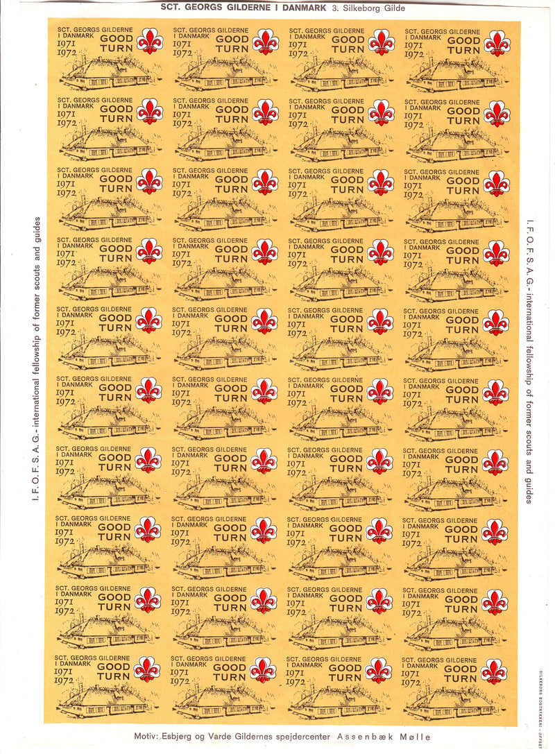 Denmark - Scouting, I.F.O.F.S.A.G. sheet of labels 1971-1972