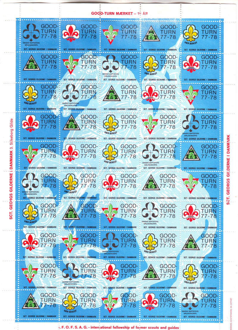 Denmark - Scouting, I.F.O.F.S.A.G. sheet of labels 1977-1978(2)