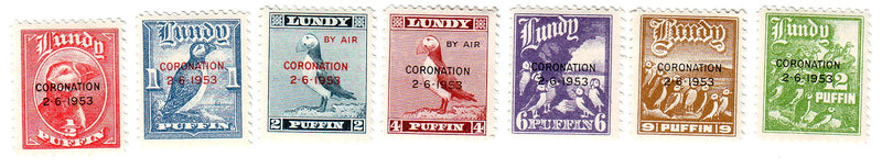 Lundy - Local, Coronation overprint labels