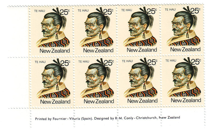New Zealand - Imprint block, Maori Portrait 25c 1980(long)