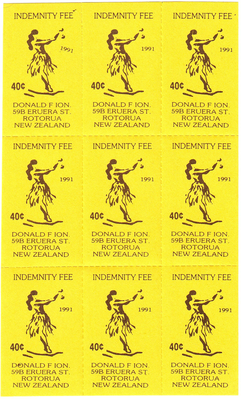 New Zealand – Indemnity Fee m/s 40c 1991(M)