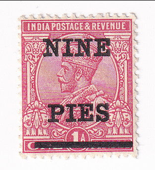 India - King George V 1a with NINE PIES o/p 1921(M)