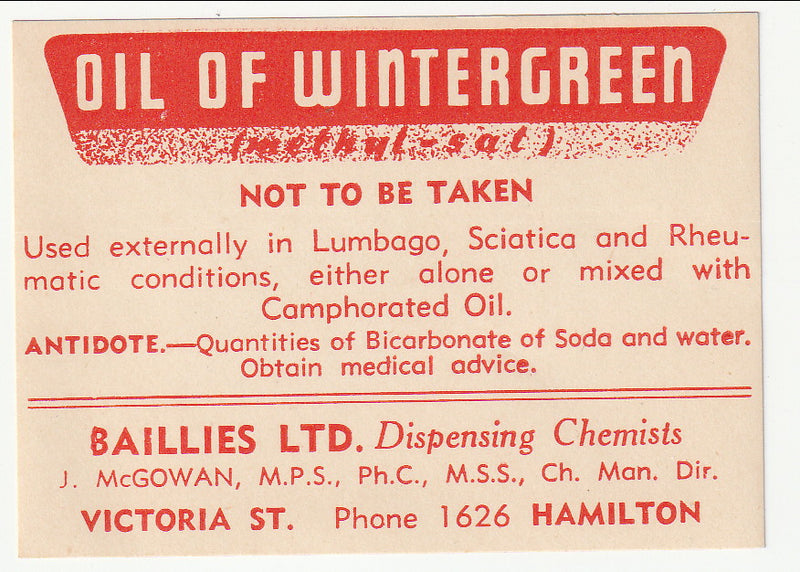Chemists Labels - Oil of Wintergreen(M)