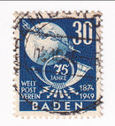 French Zone, Baden - 75th Anniversary of Universal Postal Union 30pf 1949