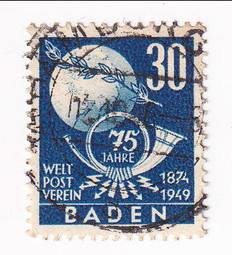 French Zone, Baden - 75th Anniversary of Universal Postal Union 30pf 1949