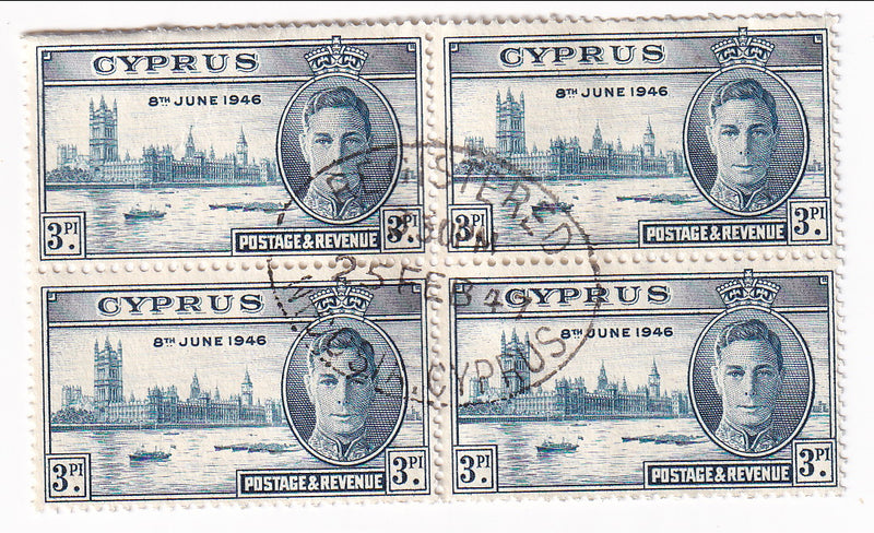 Cyprus - Victory 3pi block 1946