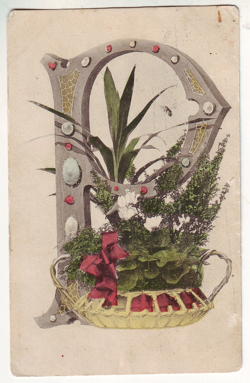Postcard - Ornate P and flowers